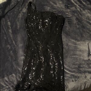 Glamorous One Shoulder Black Sequin Dress